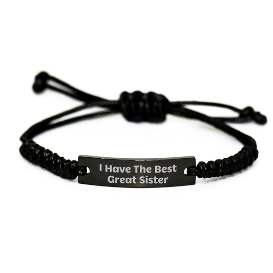 Funny Sister Gifts from Women, I Have The Best Great Sister Rope Birthday Unique Jewelry, Adjustable Black Stainless Steel Interlaced Cord - Image 1