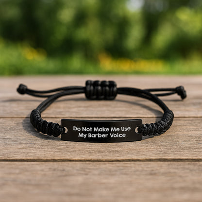 Funny Barber Rope Bracelet Gifts from Men for Barber Friends - Do Not Make Me Use My Barber Voice - Black Adjustable Rope Christmas Unique Gifts - Image 2
