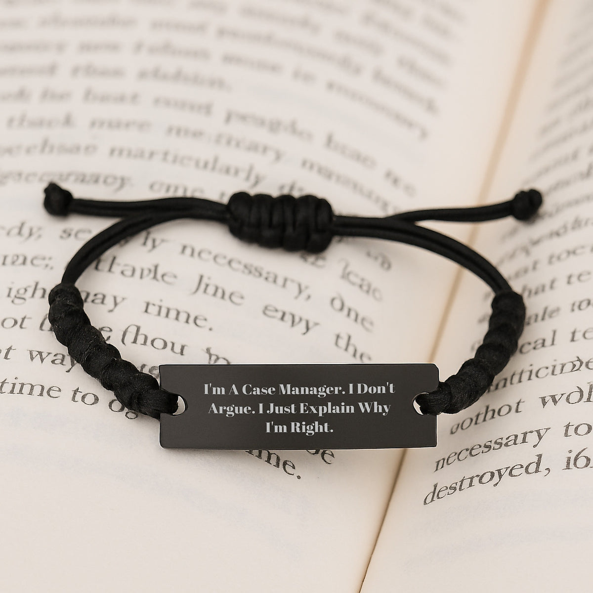 Funny Case Manager Gifts for Men - I Don't Argue Rope Bracelet, Black Adjustable Rope Accessory with Inspirational Quote, Christmas Unique Gifts from Friends - Image 3