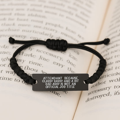 Attendant Birthday Unique Gifts from Friends to Attendant, Rope Bracelet, Funny Quote, Adjustable Black Stainless Steel Rope, Gifts for Attendant - Image 3