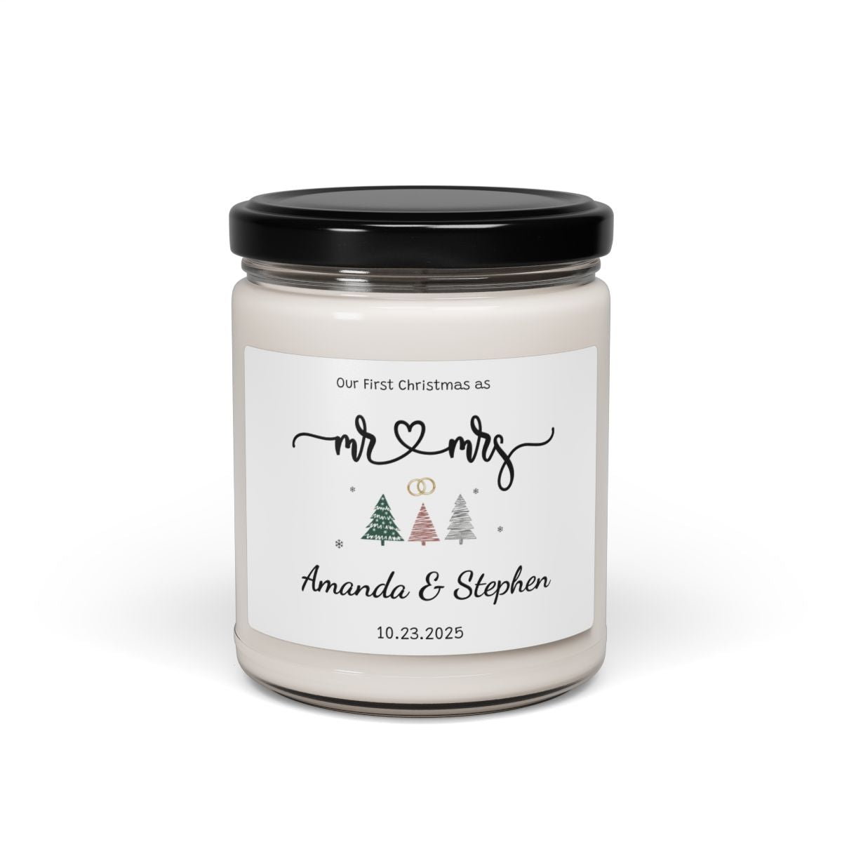 Our First Christmas as Mr & Mrs - Personalized Soy Candle – Romantic Newlywed Gift, 9oz Jar with Multiple Scents