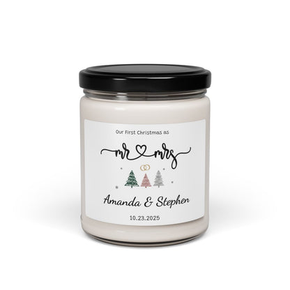 Our First Christmas as Mr & Mrs - Personalized Soy Candle – Romantic Newlywed Gift, 9oz Jar with Multiple Scents