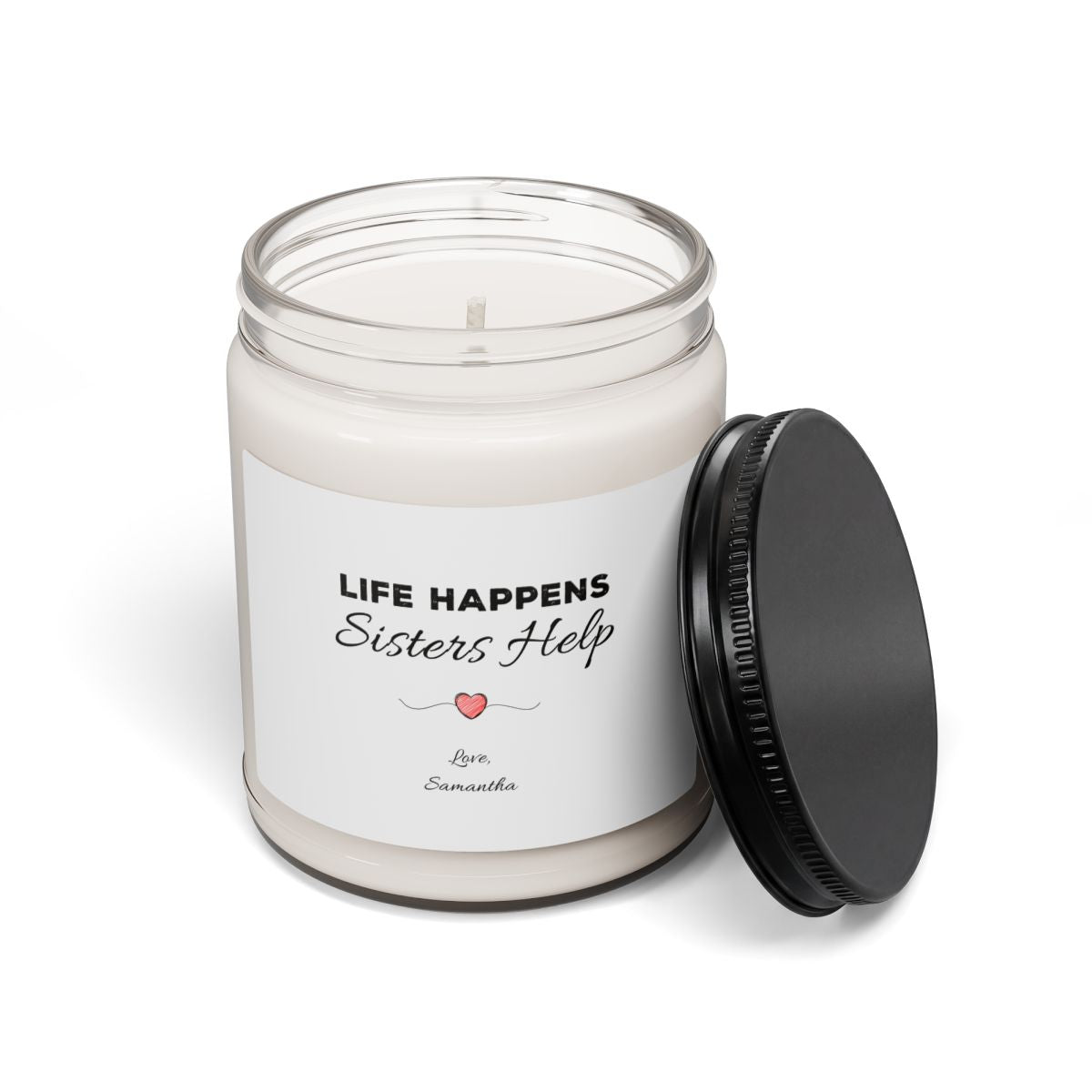 Life Happens, Sisters Help Personalised Sister Candle – 9oz Soy Wax Gift