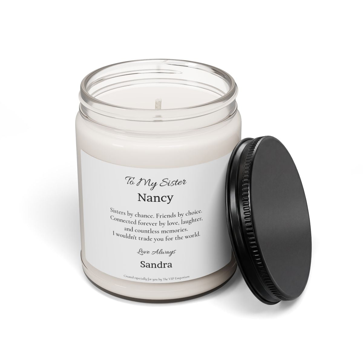 To My Sister – Friends by Choice Personalised Scented Soy Candle | Custom Name Sister Gift