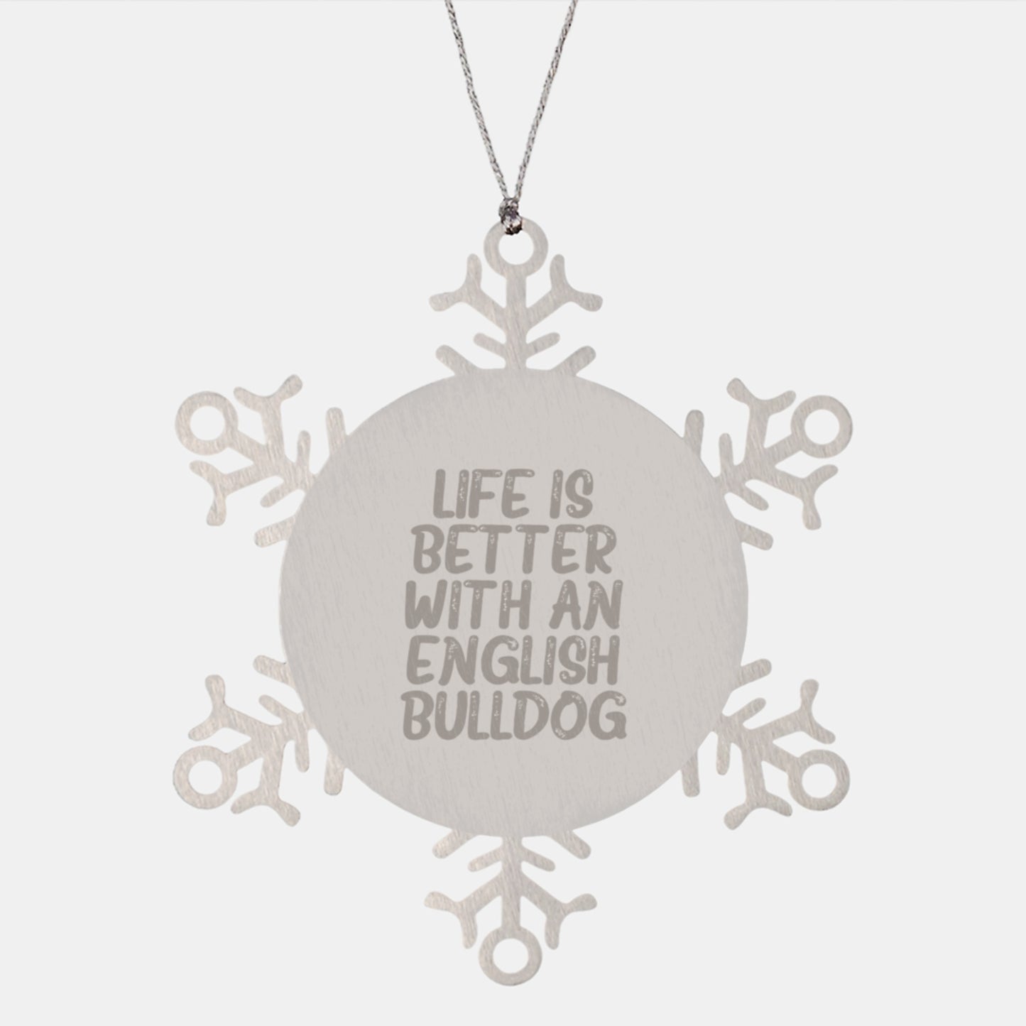 English Bulldog Lover's Snowflake Ornament, Gifts from Men to Women, Friends, Coworkers, and Family, for a Funny Christmas - Image 1