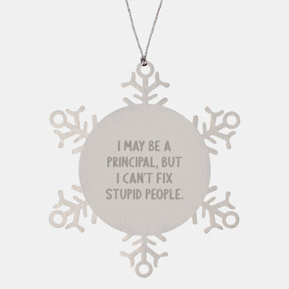 Funny Principal Snowflake Ornament Gifts from Friends for Christmas, I May Be A Principal, But I Can't Fix Stupid People. - Image 1