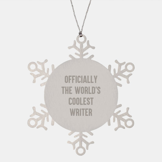 Funny Writer Gifts from Friends for Writer, Officially The World's Coolest Writer Snowflake Ornament, Unique Christmas Unique Gifts for Writer - Image 1