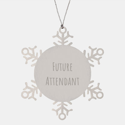 Funny Future Attendant Snowflake Ornament Gifts from Men to Coworkers, 3.14 inches in Diameter, Shatterproof Stainless Steel - Image 1