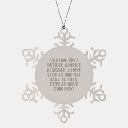 Graphic Designer Gifts from Friends - Stay At Your Own Risk! Snowflake Ornament for Christmas - Image 1