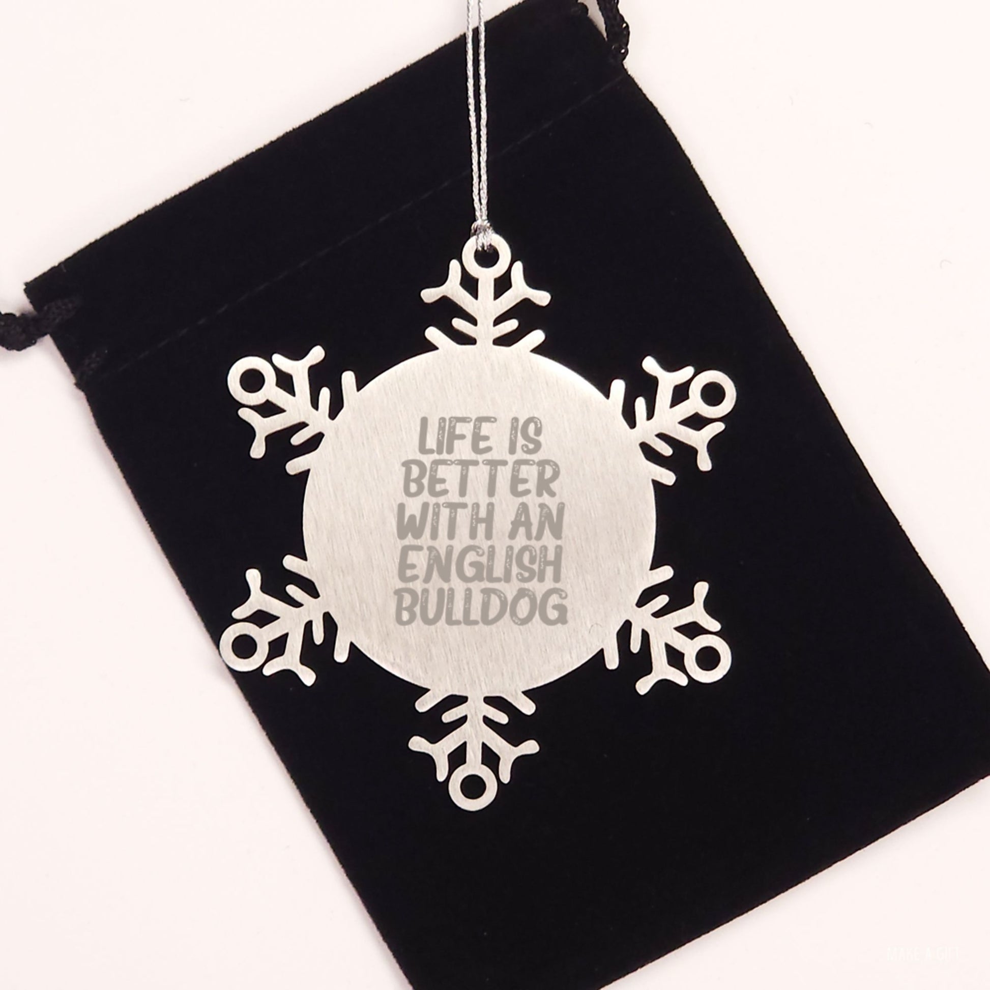 English Bulldog Lover's Snowflake Ornament, Gifts from Men to Women, Friends, Coworkers, and Family, for a Funny Christmas - Image 2