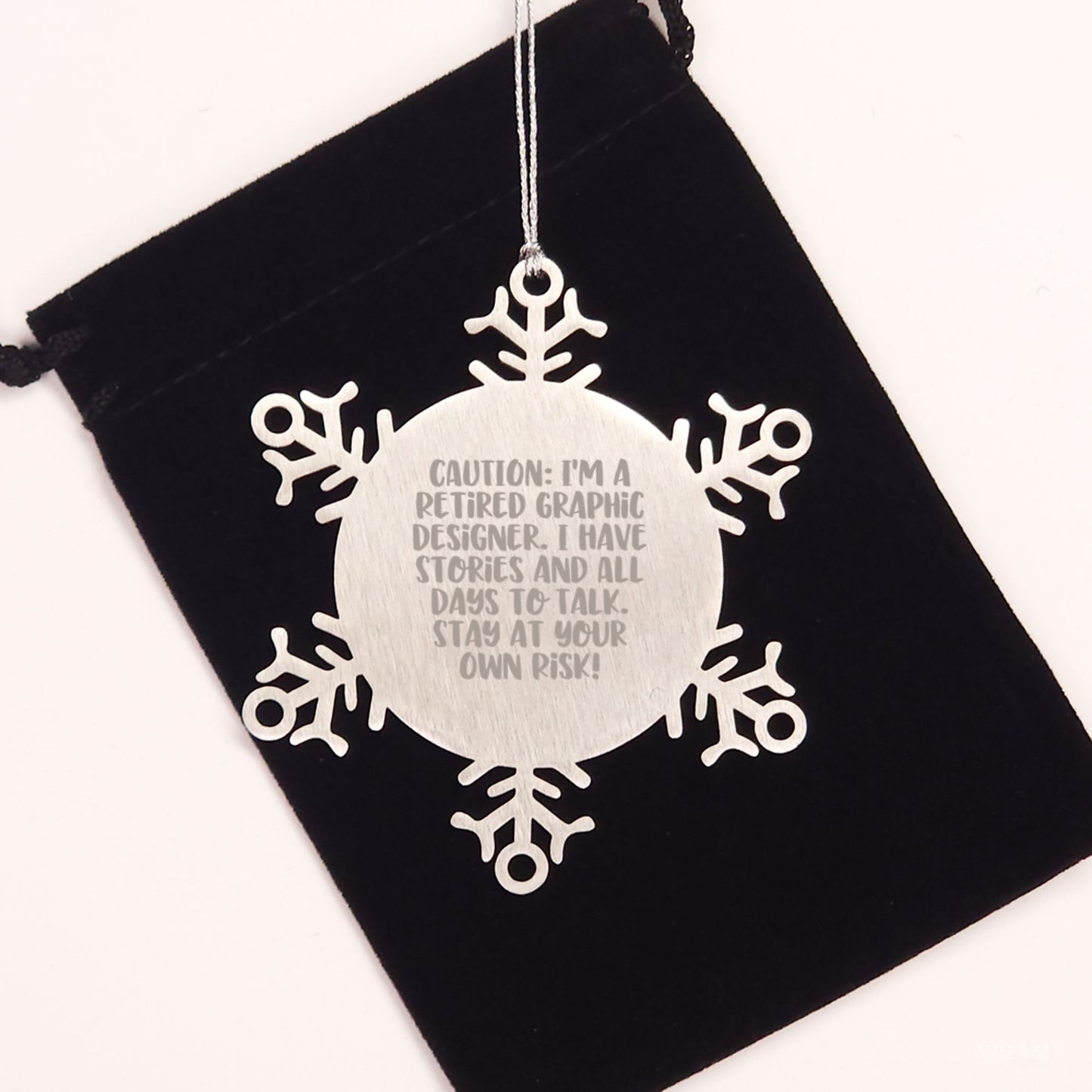 Graphic Designer Gifts from Friends - Stay At Your Own Risk! Snowflake Ornament for Christmas - Image 2