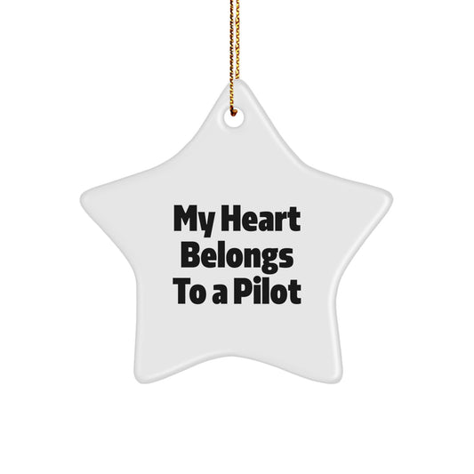 Funny Pilot Star Ornament Gifts from Friends for Men Pilot Enthusiasts, My 'Heart Belongs To A Pilot', Christmas Unique - Image 1