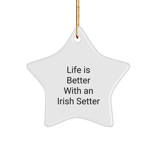Irish Setter Dog Lovers Gifts from Friends - 'Life Is Better With An Irish Setter' Star Ornament, White, 3.25'' Tall, Perfect for Christmas - Image 1