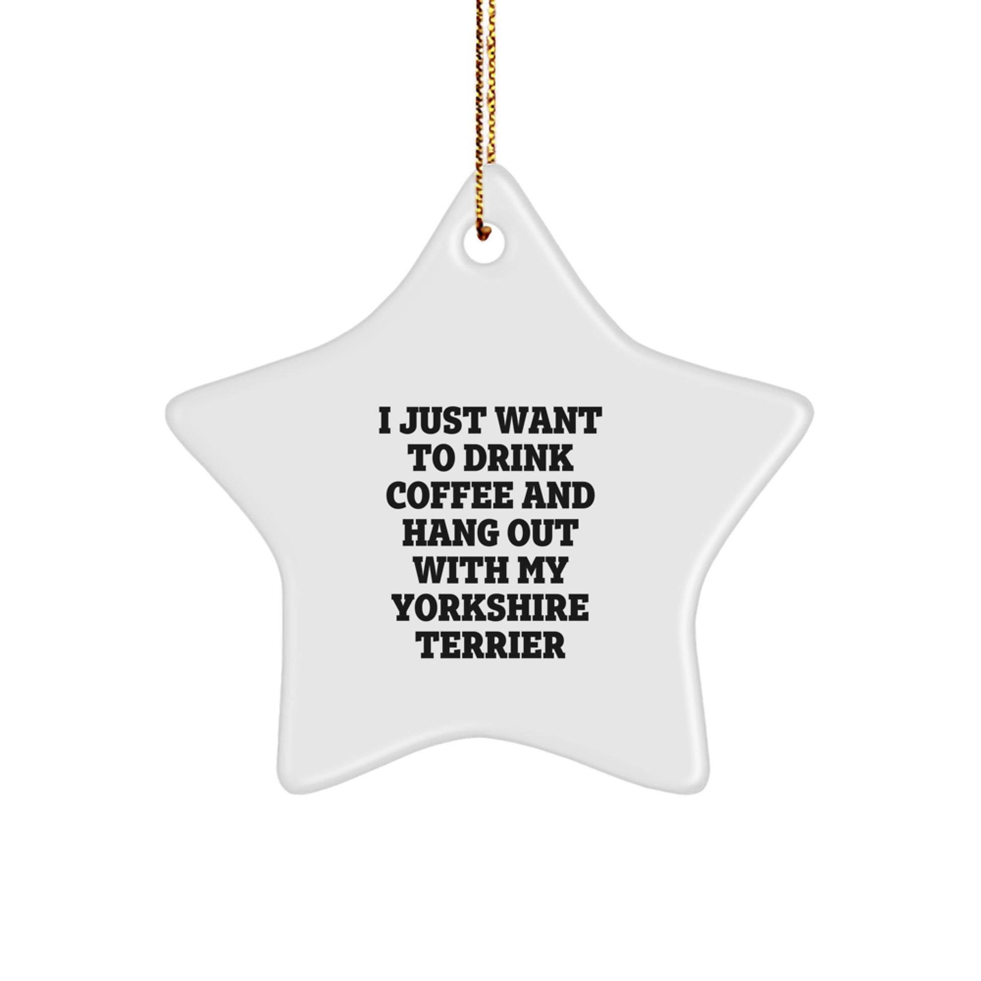 Yorkshire Terrier Dog Lovers Gifts from Friends for Christmas - 'I Just Want To Drink Coffee And Hang Out With My Yorkshire Terrier' Star Ornament - Image 1