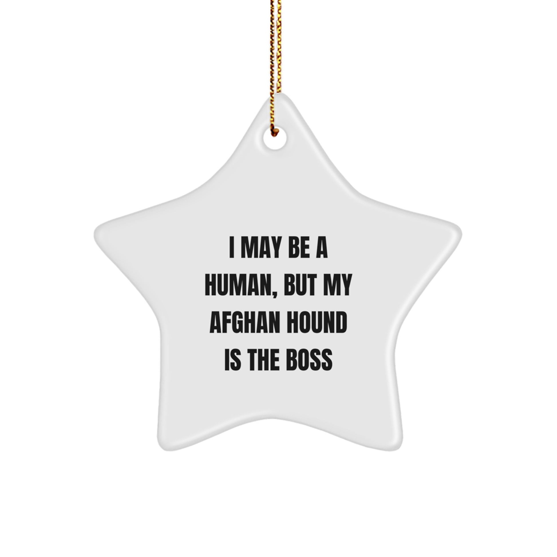Afghan Hound Dog Gifts, I May Be A Human, But My Afghan Hound Is The Boss, Funny Christmas Star Ornament, Gifts from Family, for Afghan Hound Dog Owners - Image 1