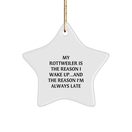 Rottweiler Dog Lover Gifts from Friends for, Funny Star Ornament Quotes, My Rottweiler Is The Reason I Wake Up...and The Reason I'm Always Late Christmas Unique Gifts for Rottweiler Dog Owners - Image 1