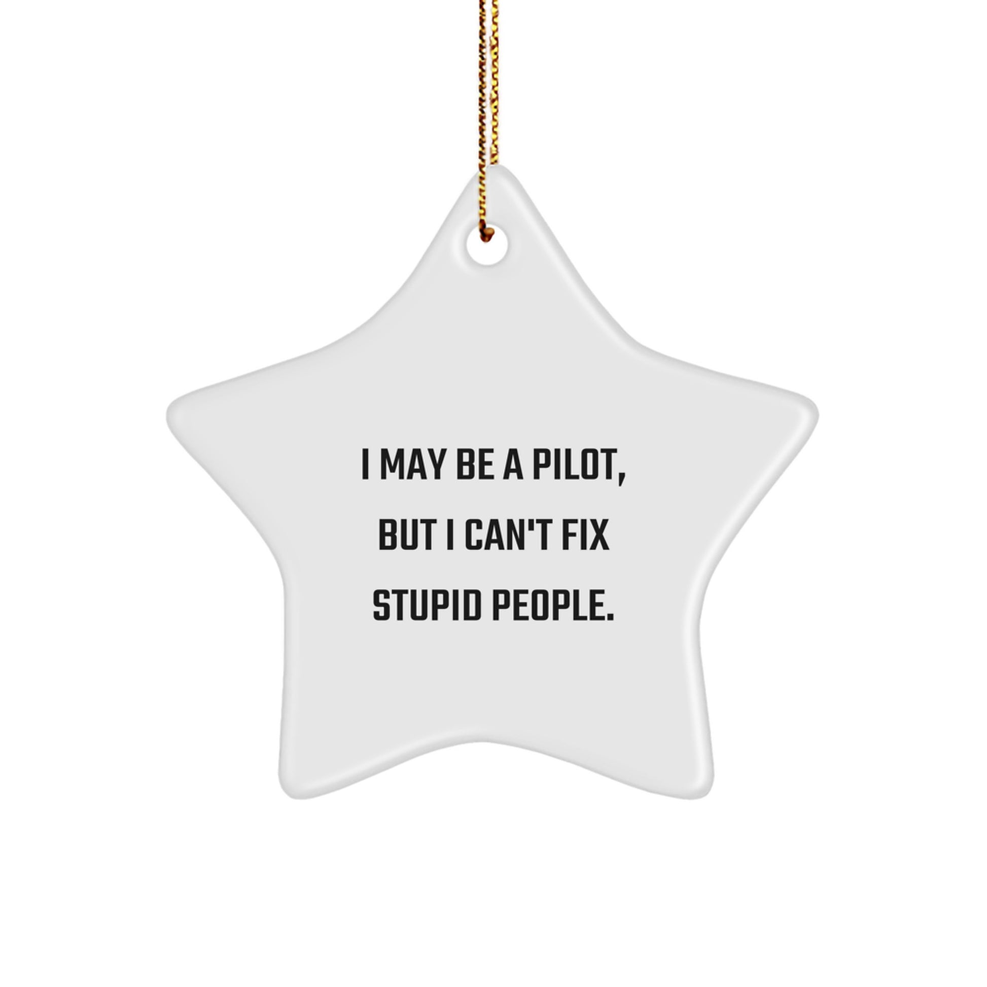 Funny Pilot Gifts for Men - I May Be A Pilot, But I Can't Fix Stupid People. White Star Ornament with Christmas Decorations, Gifts from Friends and Family - Image 1