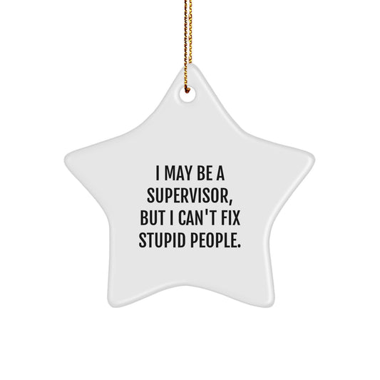 Funny Supervisor Gifts from Men to Friends for Christmas, I May Be A Supervisor, But I Can't Fix Stupid People. White Star Ornament, Perfect for Office Decor - Image 1