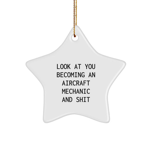 Funny Aircraft Mechanic Gifts for Christmas - Look At You Becoming An Aircraft Mechanic And Shit Star Ornament from Friends and Family - Image 1