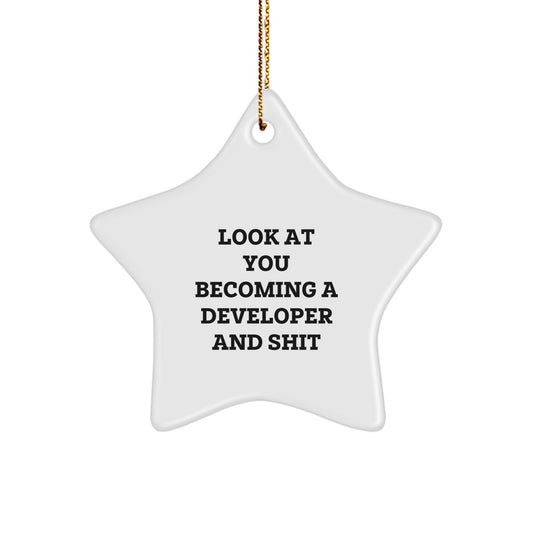Developer Gifts from Friends to Family, Star Ornament with Funny Quote, Christmas Unique Presents - Image 1