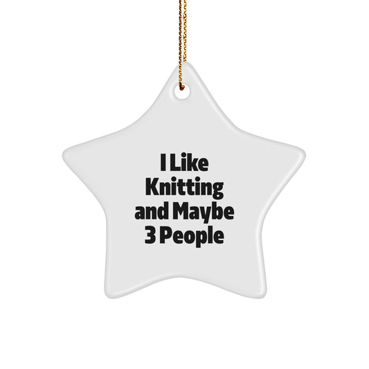 Knitting Enthusiast's Delight, Funny Gifts from Friends for Knitting Lovers, White Star Ornament for Christmas - Image 1