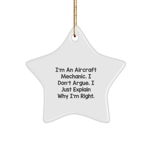 Aircraft Mechanic Funny Gifts from Friends, Star Ornament with Inspirational Quote, Christmas Unique Gifts for Men - Image 1