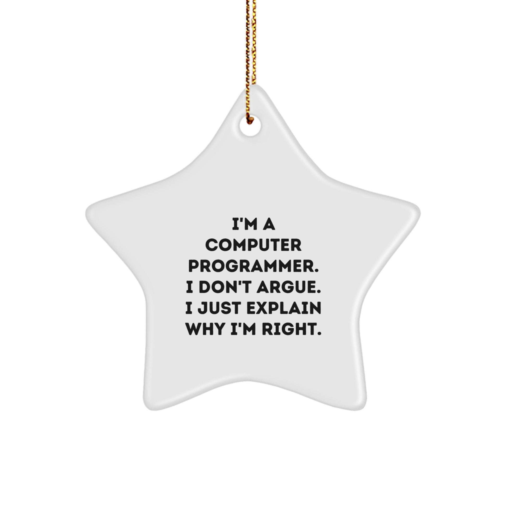 Funny Computer Programmer Gifts from Friends, Unique Star Ornament for Christmas, 'I'm Right' Quote - Image 1