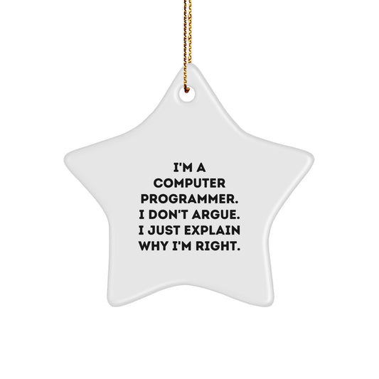 Funny Computer Programmer Gifts from Friends, Unique Star Ornament for Christmas, 'I'm Right' Quote - Image 1