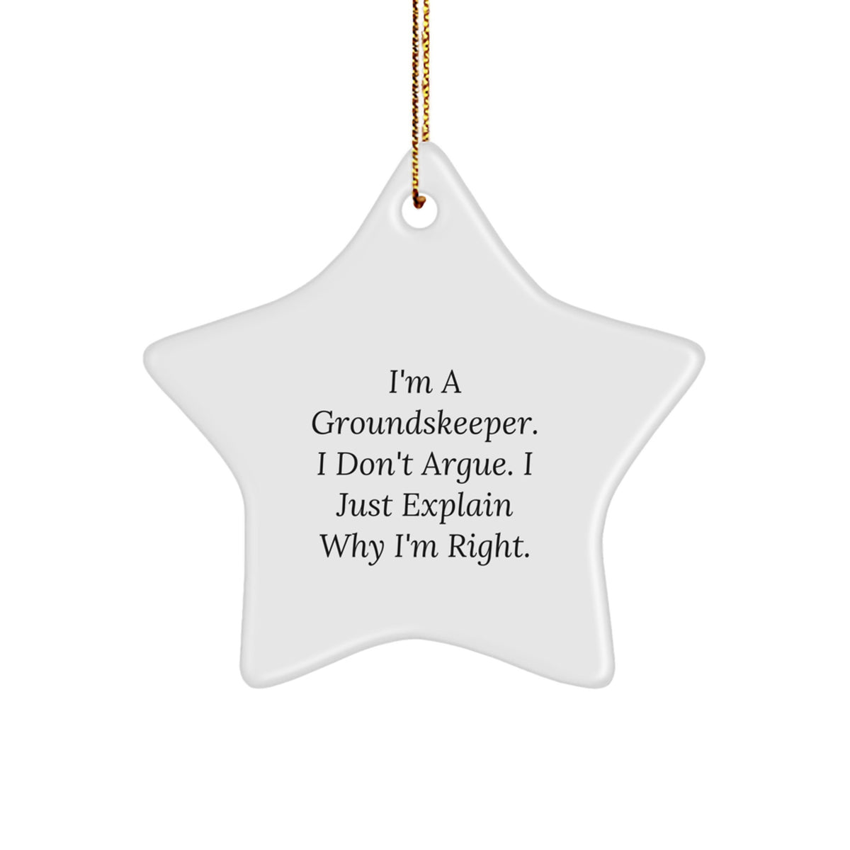 Funny groundskeeper Gifts, 'I'm A groundskeeper. I Don't Argue. I Just Explain Why I'm Right.' Star Ornament, Christmas Unique Presents from Friends, Family, or Coworkers - Image 1