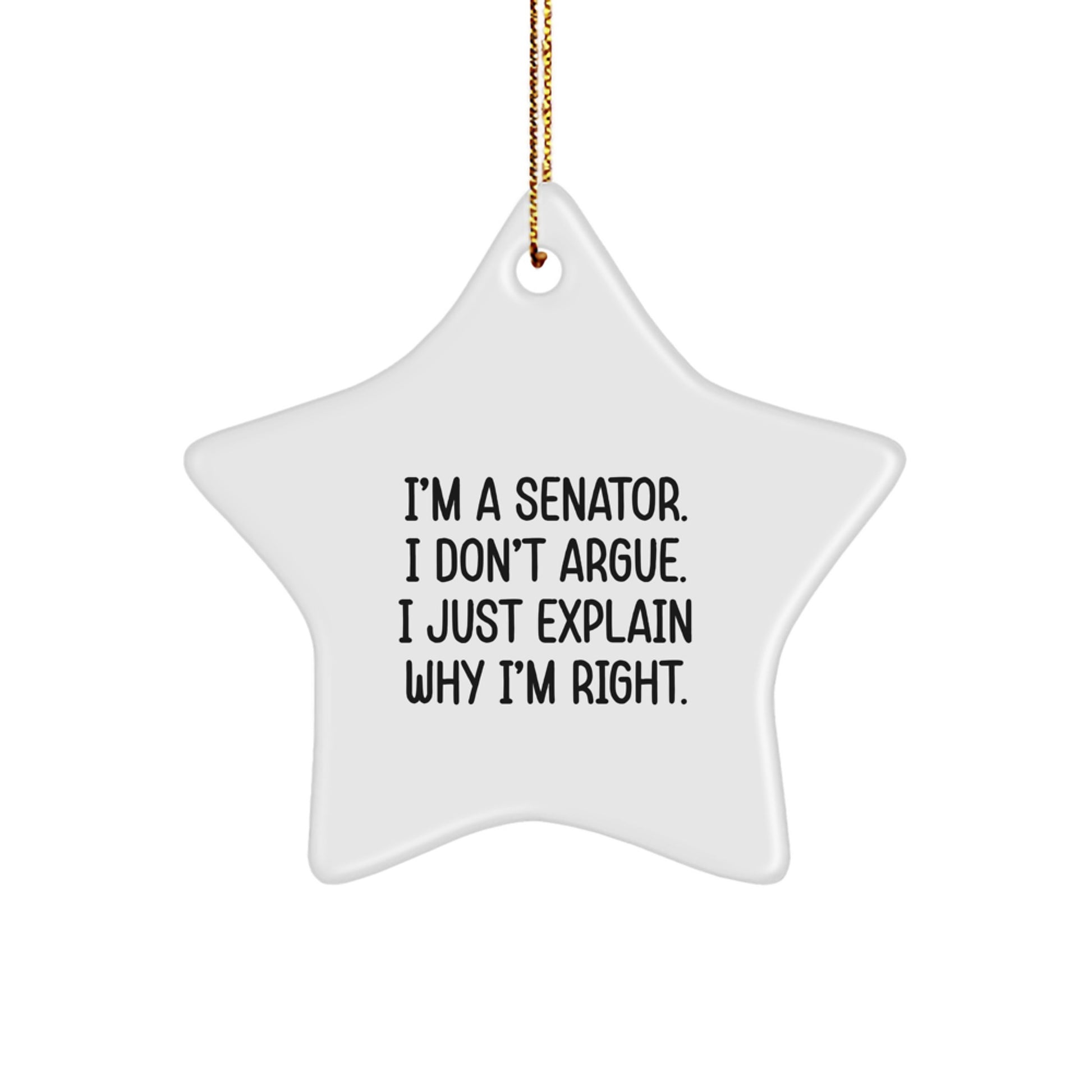 Senator Star Ornament, Funny Christmas Unique Gifts for Senator, I'm A Senator. I Don't Argue. I Just Explain Why I'm Right. Star Shaped Decor - Image 1