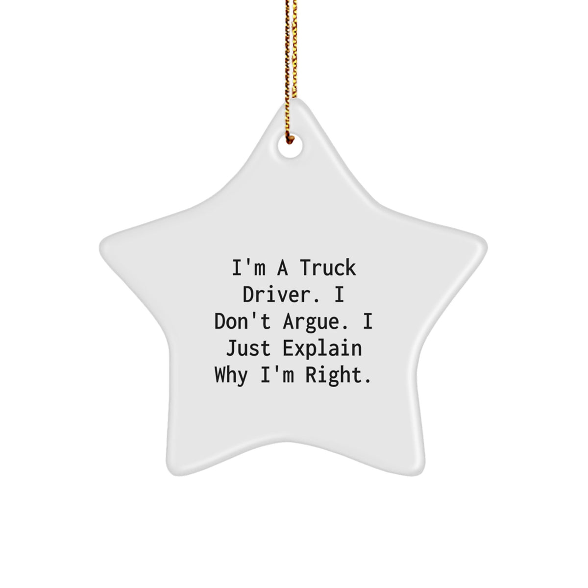 Funny Truck Driver Gifts from Friends - Unique Star Ornament for Christmas - I'm A Truck Driver. I Don't Argue. I Just Explain Why I'm Right. - Image 1