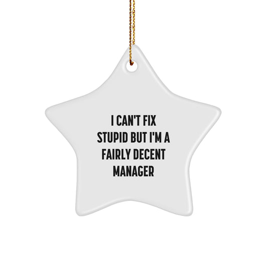 Funny Manager Star Ornament Gifts for Office Christmas Decorations - 'I Can't Fix Stupid' - Image 1