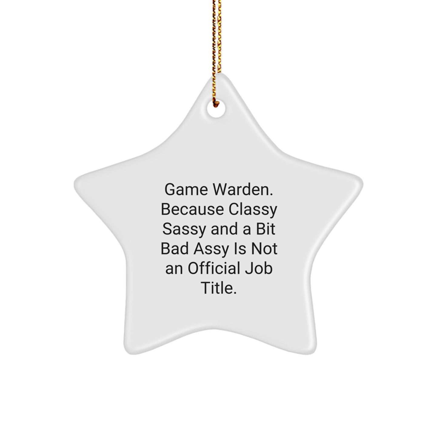 Funny Game Warden Star Ornament Gifts for Him - Classy Sassy and a Bit Fearlessy is Not an Official Job Title - White Star Shape with Gold Cord - Gifts from Friends to Family - Image 1