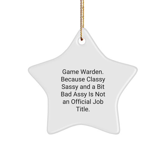 Funny Game Warden Star Ornament Gifts for Him - Classy Sassy and a Bit Fearlessy is Not an Official Job Title - White Star Shape with Gold Cord - Gifts from Friends to Family - Image 1