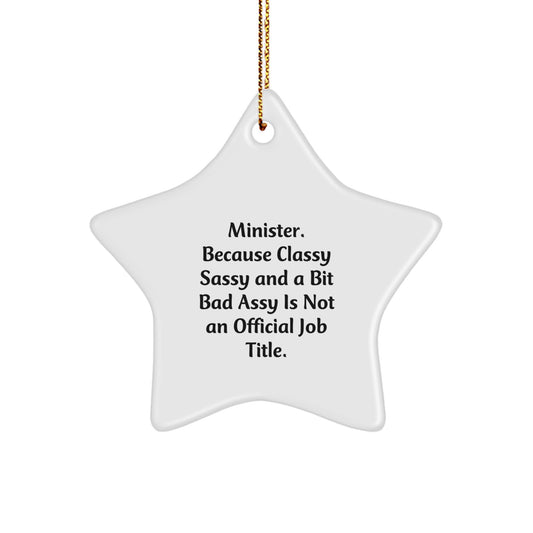 Minister Christmas Star Ornament Gifts from Friends, Funny Quote Minister Star Shaped Decorations for Minister - Image 1