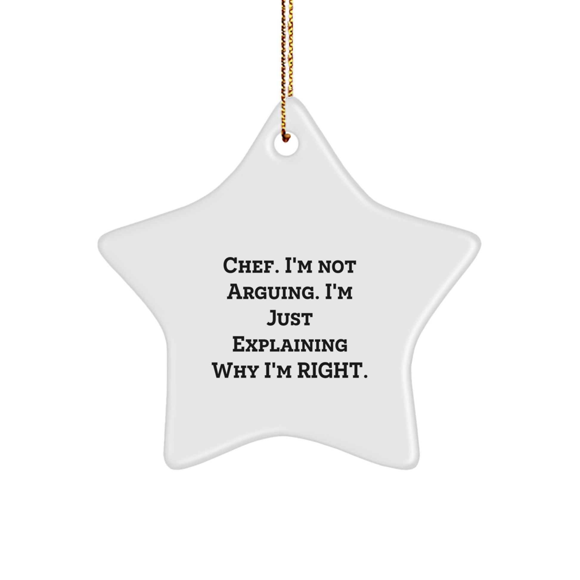 Funny Chef Christmas Star Ornament Gifts from Friends, Women, or Men for the Culinary Master in Your Life - 'I'm Not Arguing, I'm Just Explaining Why I'm Right' Star Decoration - Image 1