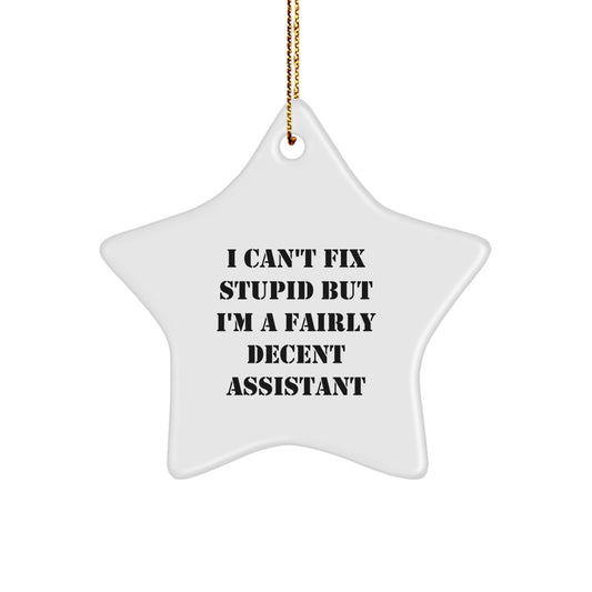 Funny Assistant Gifts for Men - 'I Can't Fix Stupid' Star Ornament, Christmas Unique Gifts from Friends - Image 1