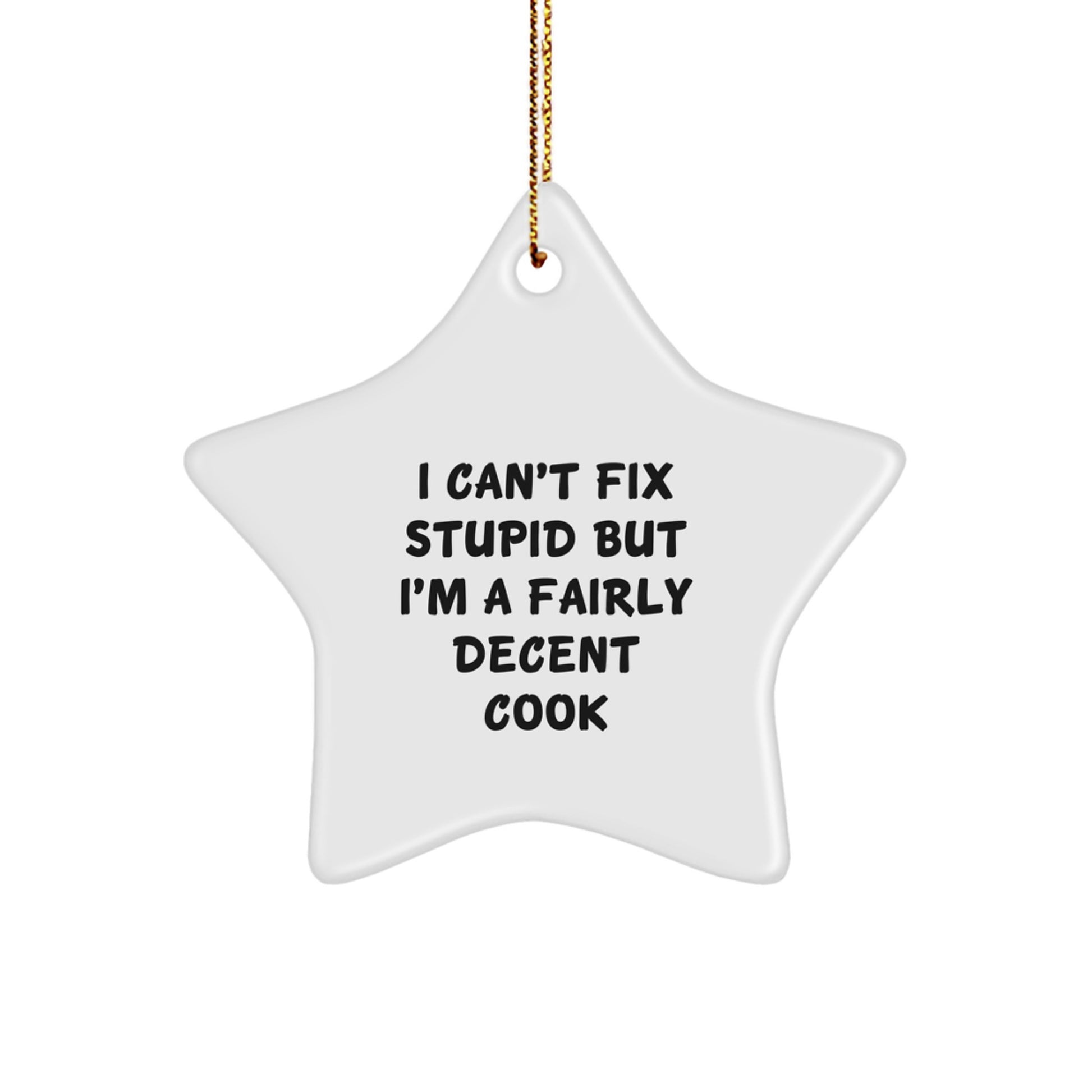Funny Christmas Unique Gifts for Cooks, Star Ornament with Quote I Can't Fix Stupid But I'm A Fairly Decent Cook, Gifts from Men to Women - Image 1
