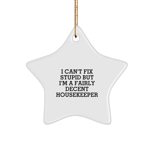Funny Housekeeper Gift Ideas - 'I Can't Fix Stupid' Star Ornament for Friends, Coworkers, or Family Members, Christmas Unique Gifts - Image 1