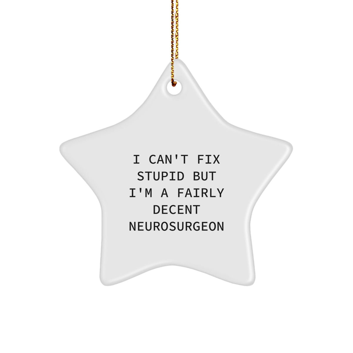 Funny Neurosurgeon Gifts from Friends and Family - Star Ornament for Christmas Unique Decorations - 'I Can't Fix Stupid But I'm A Fairly Decent Neurosurgeon' Quote - Image 1