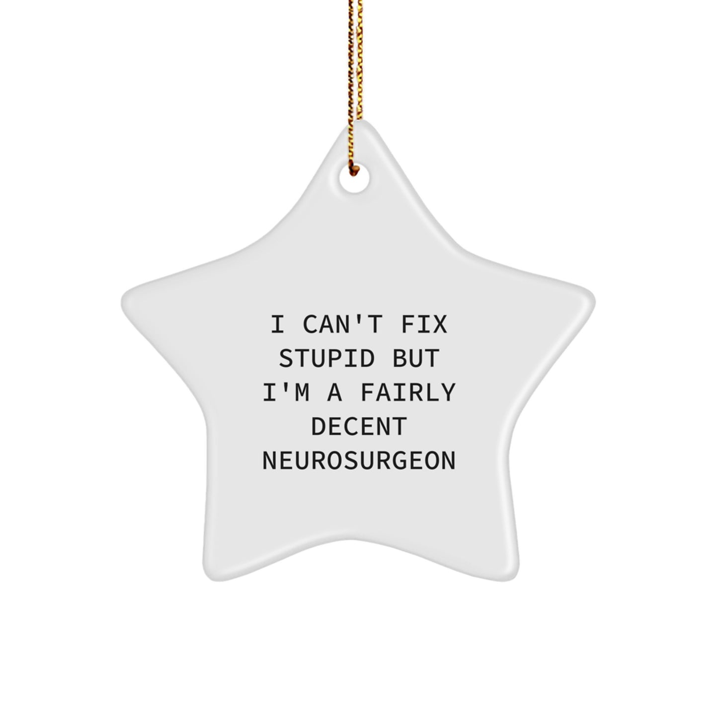 Funny Neurosurgeon Gifts from Friends and Family - Star Ornament for Christmas Unique Decorations - 'I Can't Fix Stupid But I'm A Fairly Decent Neurosurgeon' Quote - Image 1