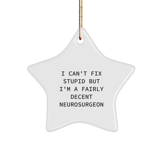 Funny Neurosurgeon Gifts from Friends and Family - Star Ornament for Christmas Unique Decorations - 'I Can't Fix Stupid But I'm A Fairly Decent Neurosurgeon' Quote - Image 1