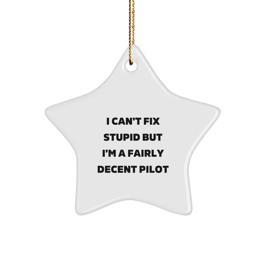 Funny Pilot Star Ornament Gifts from Friends for Men, Pilot Christmas Unique Decorations, I Can't Fix Stupid Star Shaped Gift - Image 1