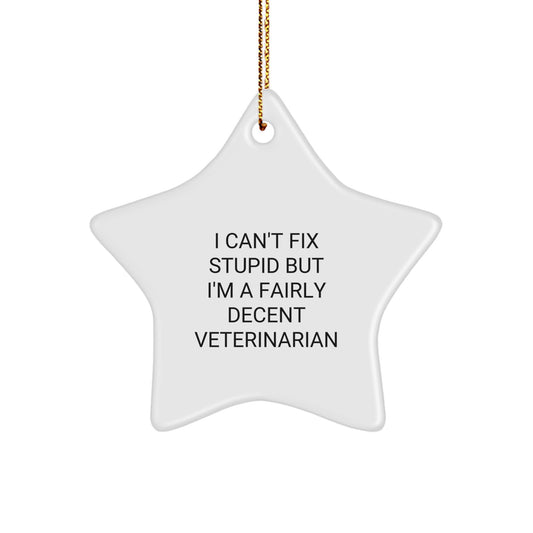 Funny Veterinarian Christmas Star Ornament Gifts from Friends for Veterinarian Men Women Coworkers Family - 'I Can't Fix Stupid' Star Decoration - Image 1