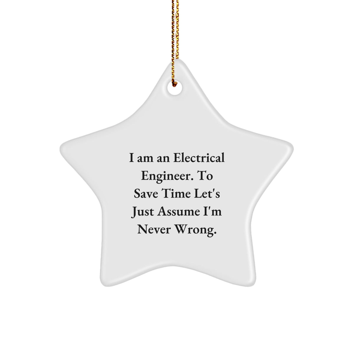 Funny Electrical Engineer Gifts from Family - 'I Am An Electrical Engineer. To Save Time Let's Just Assume I'm Never Wrong.' Star Ornament for Electrical Engineers Men Women Christmas Unique Presents - Image 1