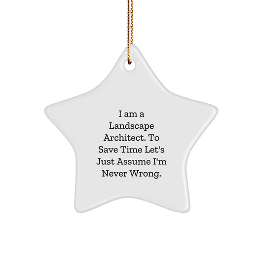 Funny Landscape Architect Gifts, 'I Am A Landscape Architect. To Save Time Let's Just Assume I'm Never Wrong.' Star Ornament for Men, Women, Friends, Coworkers, Family, Christmas Unique Gifts - Image 1