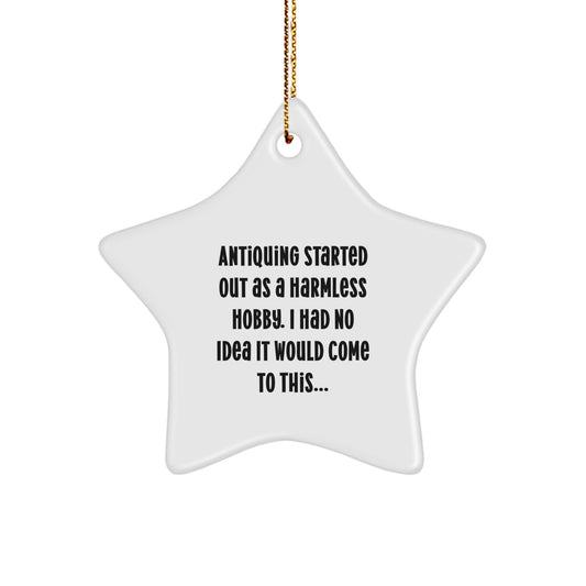 Funny Antiquing Gifts for Friends and Family - White Star Ornament with Festive Gold Cord, Perfect for Christmas Decorations - Image 1