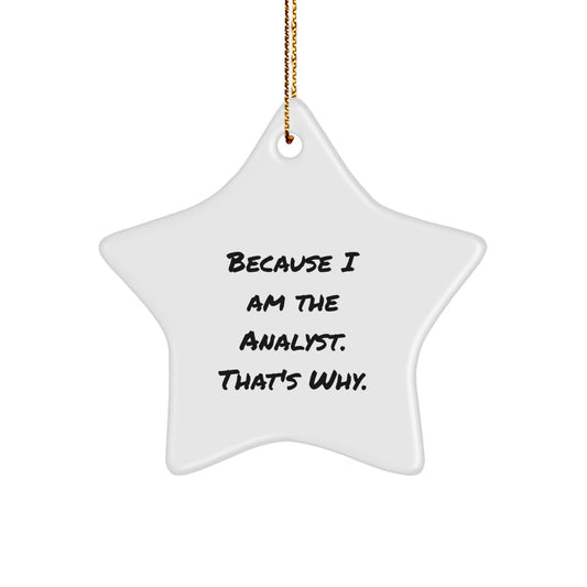 Funny Analyst Gifts from Men to Friends - Because 'I Am The Analyst. That's Why.' Star Ornament, White Color, Christmas Unique Gift - Image 1