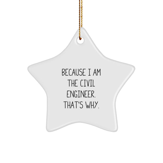 Civil Engineer Gifts from Men - Because I Am The Civil Engineer. That's Why. - Christmas Star Ornament - Image 1