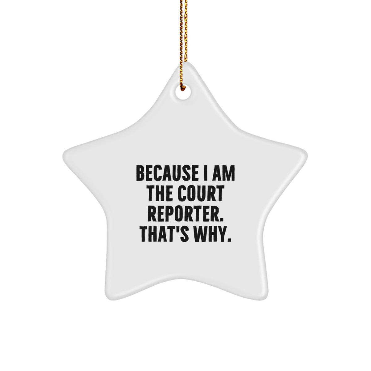 Funny Court Reporter Gifts from Friends, Because I Am The Court Reporter. That's Why., Star Ornament for Men Christmas Unique Gifts - Image 1